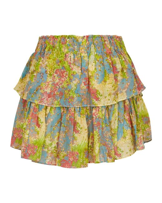 LoveShackFancy Yellow Floral-Print Ruffled Cotton And Silk-Blend Mini Skirt