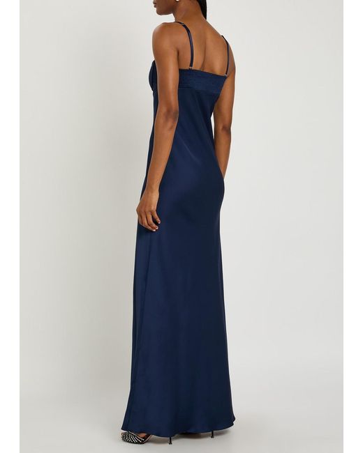 Anna October Blue Tulip Satin-Crepe Maxi Dress