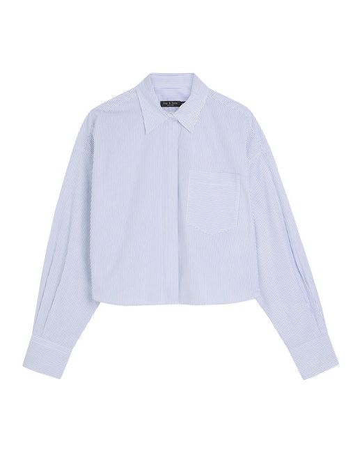Rag & Bone White Marin Striped Cropped Cotton-Poplin Shirt
