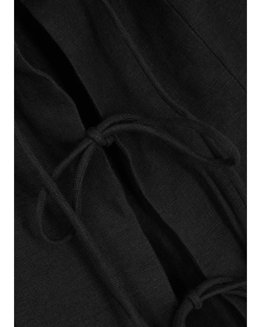 Casa Raki Black Dona Tie-Fastening Linen Top