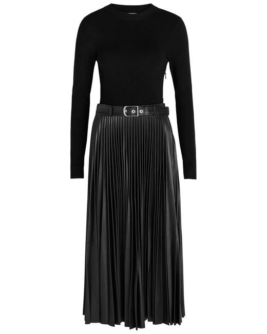Jonathan Simkhai Black Abilene Belted Knit And Faux Leather Midi Dress