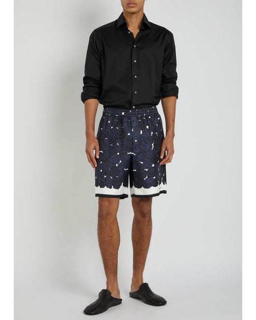 Givenchy Blue Floral-Print Silk Shorts for men