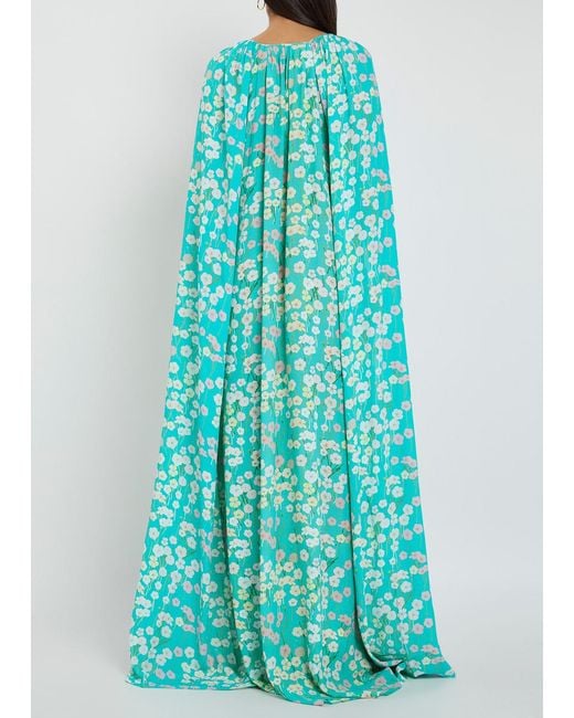 BERNADETTE Blue Minnie Draped Chiffon Print Gown