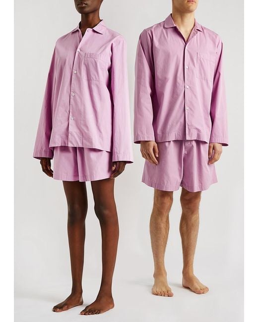 Tekla Purple Poplin Pyjama Shorts for men