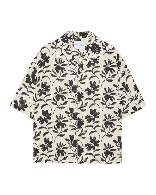 MKI Miyuki-Zoku White Floral Rayon And Linen-Blend Shirt for men