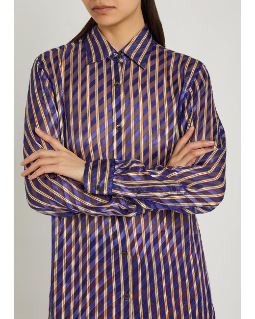 Dries Van Noten Blue Clavelly Striped Devoré Shirt