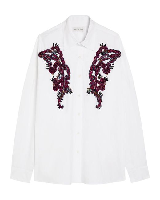Dries Van Noten White Casia Embellished Cotton-Poplin Shirt