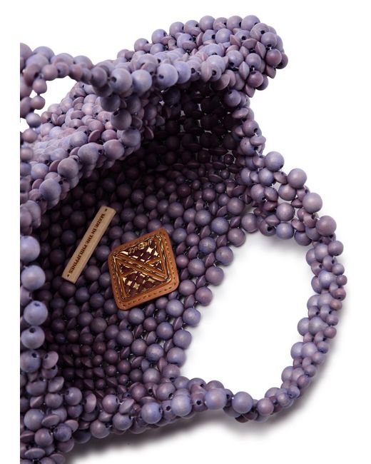 Aranaz Purple Lagrima Beaded Top Handle Bag