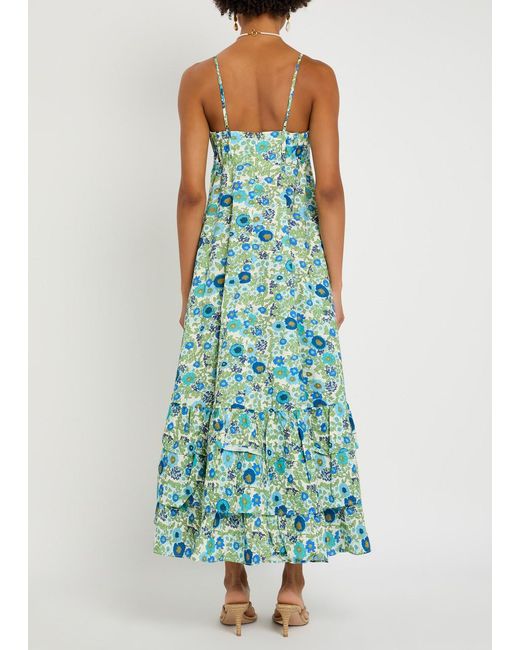 ALÉMAIS Blue Pam Floral-Print Cotton-Poplin Midi Dress