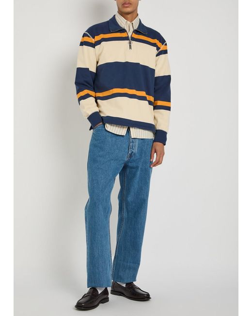 Drake's Blue Striped Cotton Polo Sweatshirt for men