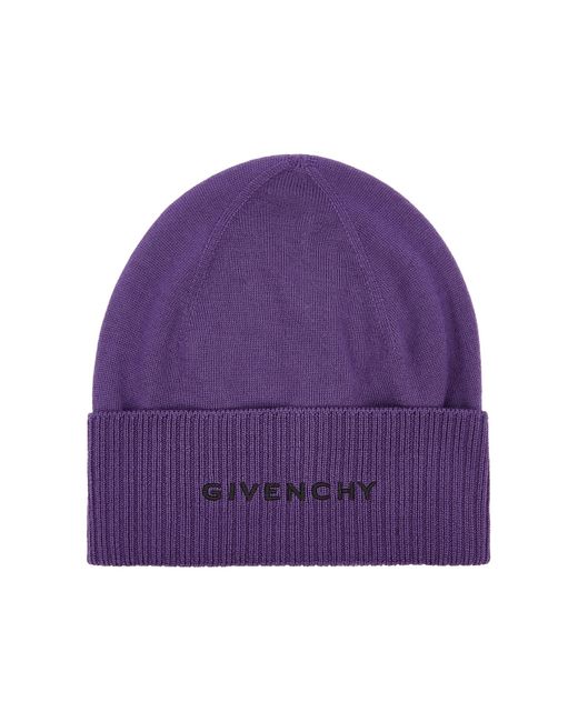 Givenchy Purple Logo-Embroidered Wool Beanie for men