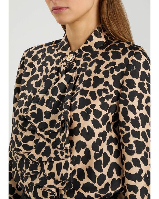Balmain Black Leopard-Print Silk Blouse