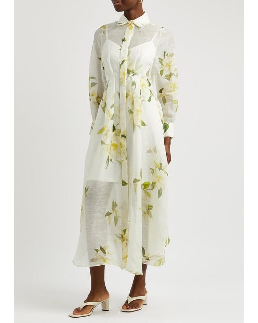 Zimmermann White Harmony Floral-Print Organza Midi Dress
