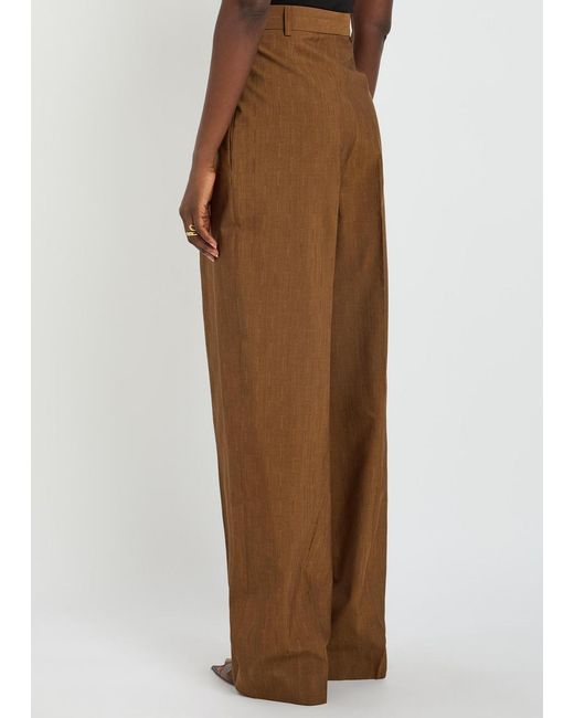 Stella McCartney Brown Pleated Pinstriped Wool-Blend Trousers