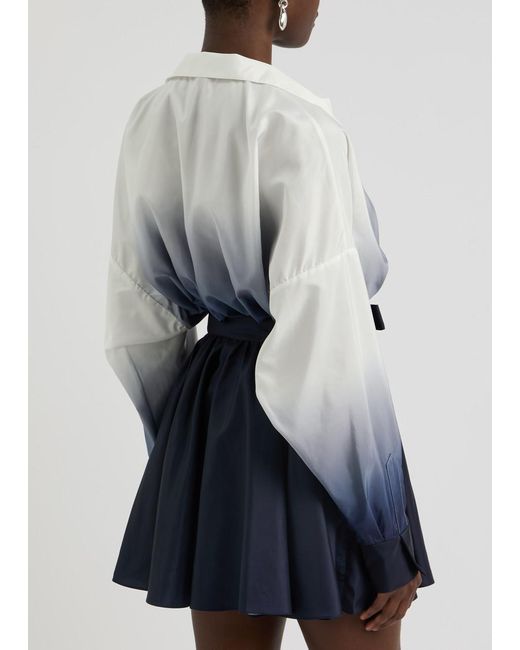 Norma Kamali Blue Ombré Taffeta Mini Shirt Dress