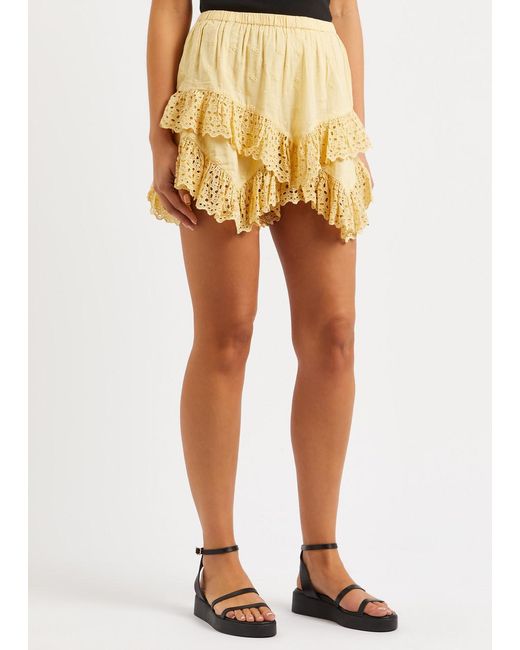 Isabel Marant Natural Sukira Ruffled Cotton Mini Skirt