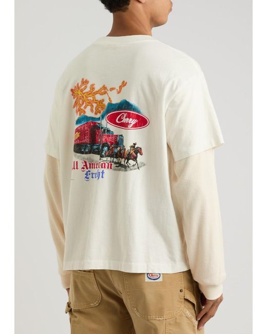 CHERRY LA White Printed Layered Cotton Top for men