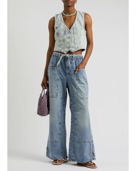 Free People Blue Crvy Outlaw Wide-Leg Jeans