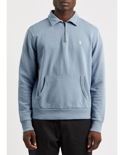 Polo Ralph Lauren Blue Half-Zip Logo Cotton Sweatshirt for men