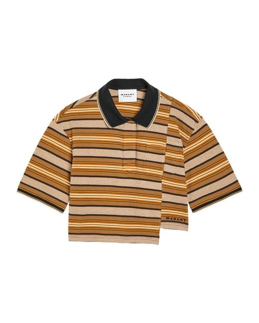 Isabel Marant Multicolor Isalyne Asymmetric Striped Cotton Polo Top