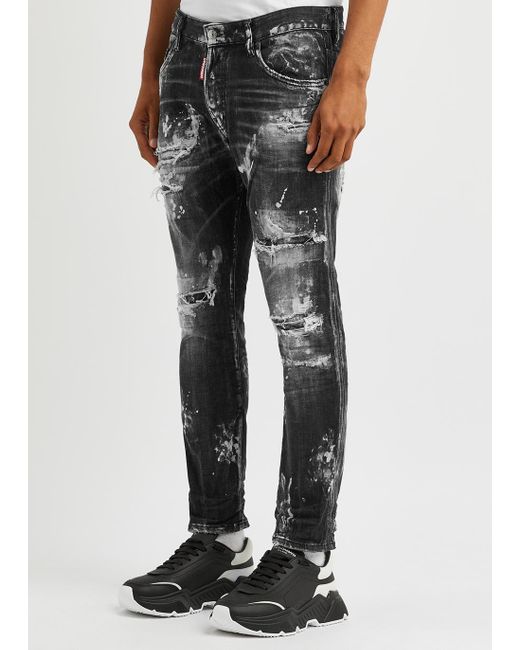 DSquared² Skater Paintsplattered Skinny Jeans in Gray for Men Lyst