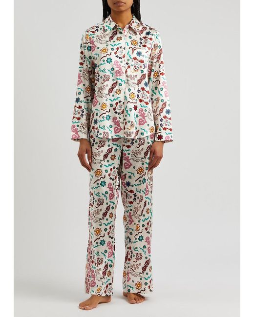 Jessica Russell Flint White Danpatch Printed Stretch-silk Pyjama Shirt