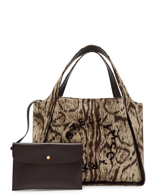 Stella McCartney Brown Logo Leopard-Jacquard Canvas Tote Bag