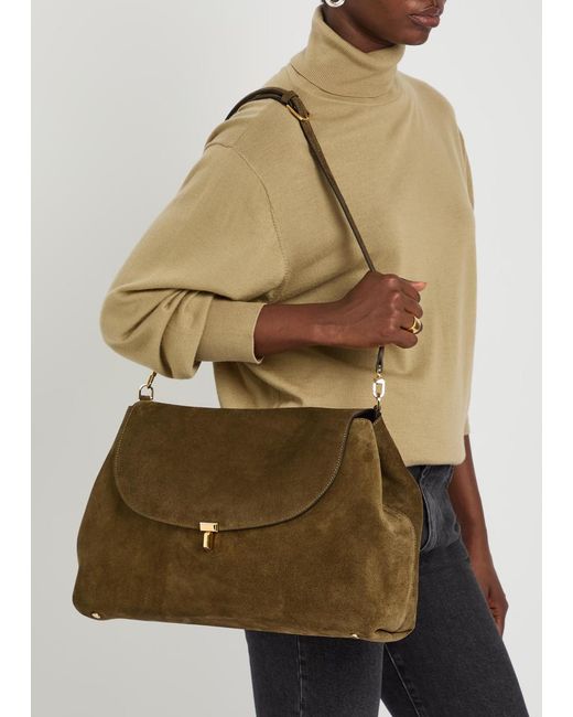 Totême Brown T-Lock Suede Top Handle Bag