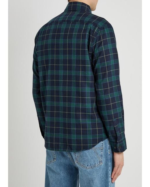 Les Deux Blue Lennon Checked Cotton Overshirt for men