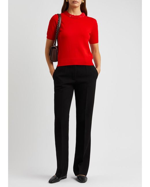 Tory Burch Red Sequin-embellished Wool-blend Top