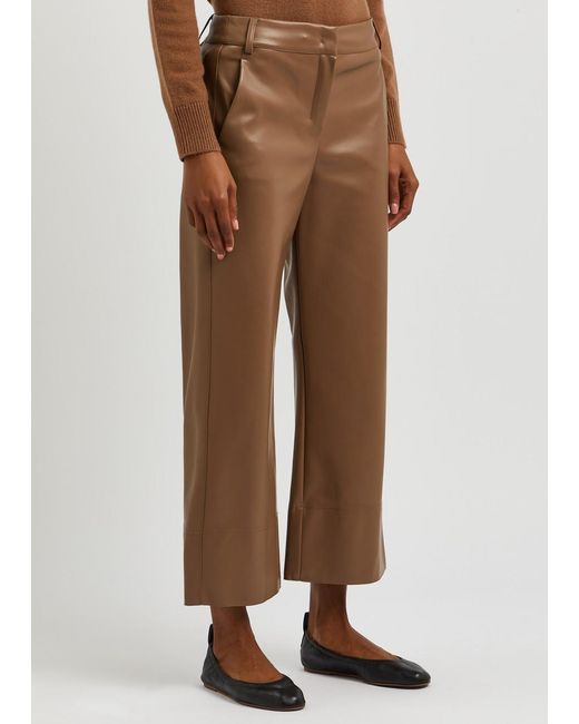 Max Mara Brown Soprano Cropped Faux Leather Trousers