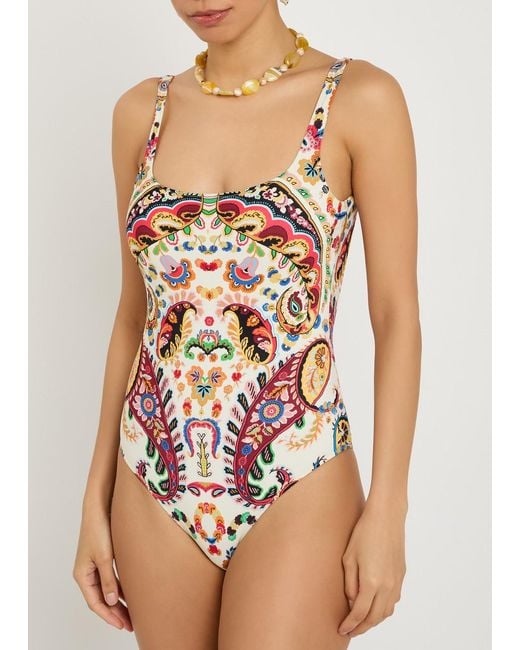 Etro White Printed Low-Back Swimsuit