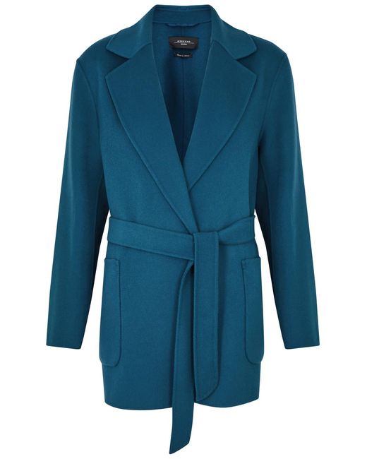 Weekend by Maxmara Blue Ellisse Belted Wool-blend Coat