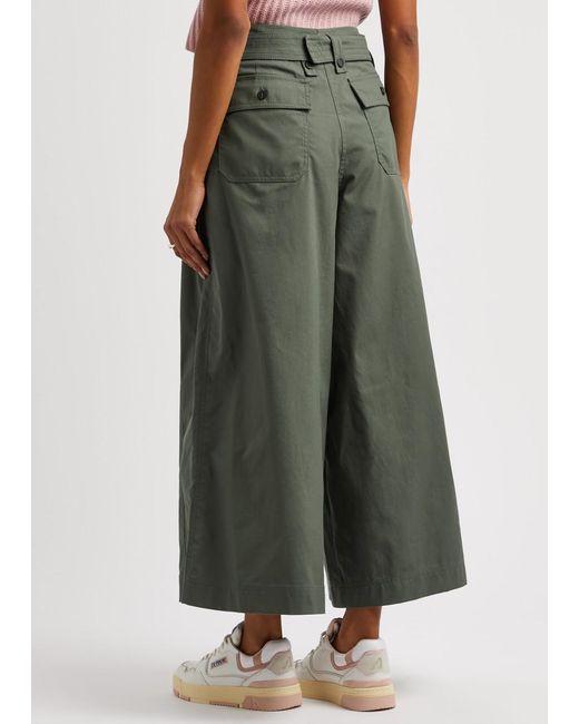 Weekend by Maxmara Green Recco Cropped Wide-leg Cotton Trousers