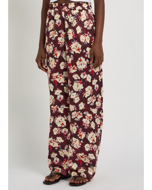 Rabanne Multicolor Floral-Print Wide-Leg Silk Trousers