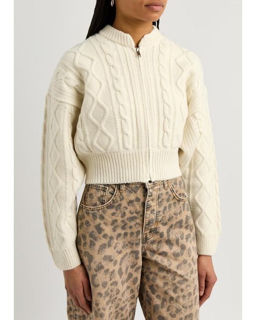 FRAME White Cable-Knit Wool Cardigan