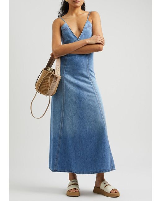 Chloé Blue Embroidered Cut-Out Maxi Dress