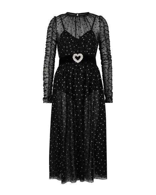 Rebecca Vallance Black Whitney Polka-dot Tulle Midi Dress