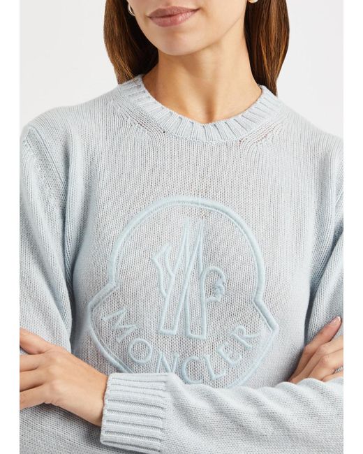 Moncler Blue Logo-embroidered Wool-blend Jumper