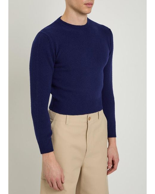 Jil Sander Blue 3/4 Sleeve Wool-Blend Jumper for men