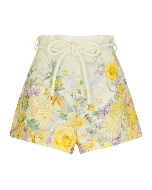 Zimmermann White Harmony Floral-Print Linen Shorts