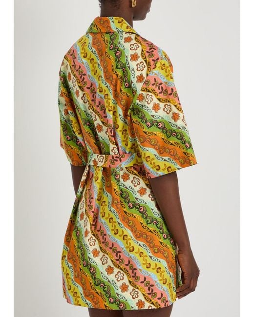 ALÉMAIS Yellow Janine Printed Belted Cotton Mini Shirt Dress