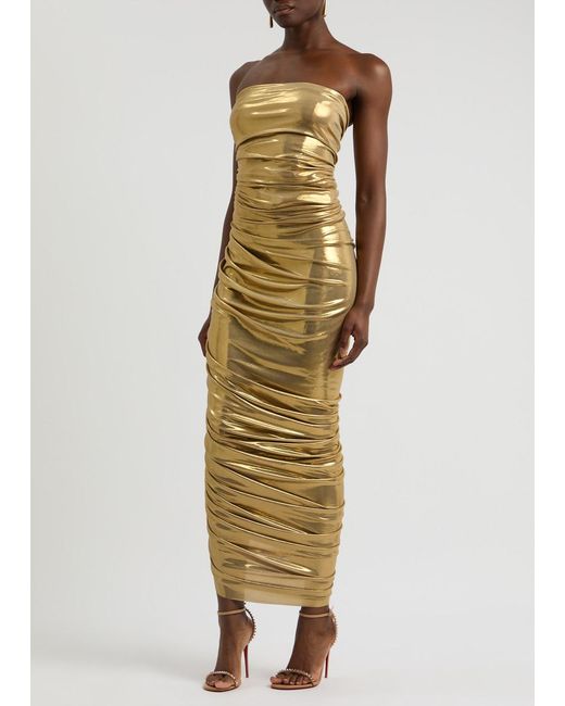 Norma Kamali Diana Ruched Metallic Stretch-Jersey Maxi Dress
