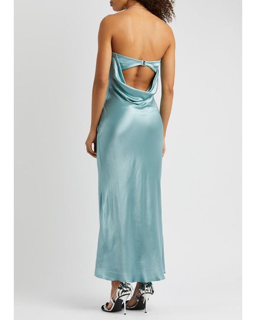 Bec & Bridge Blue Moon Dance Strapless Satin Maxi Dress