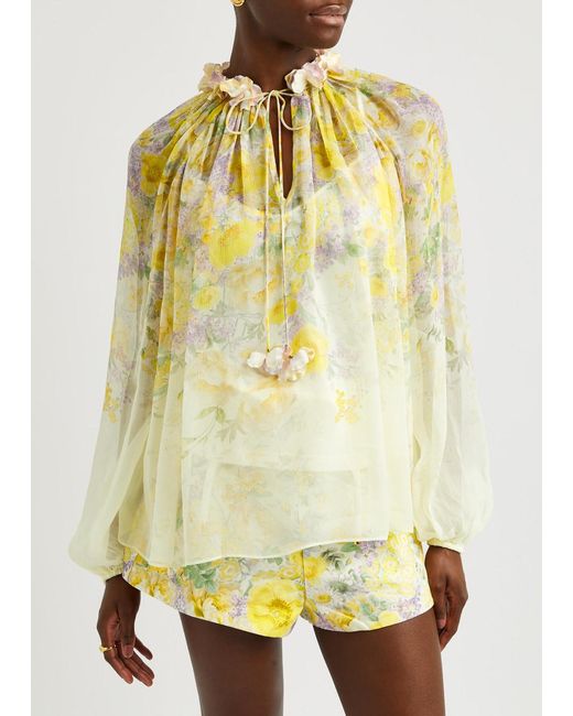 Zimmermann Yellow Harmony Floral-Print Georgette Blouse