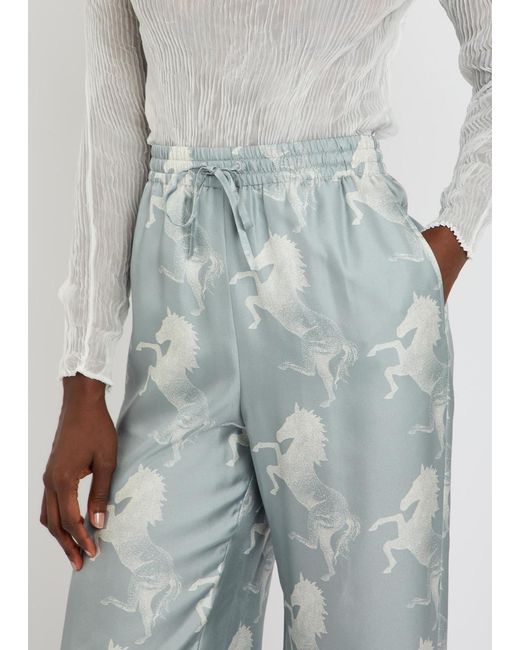 Stella McCartney Blue Printed Wide-Leg Silk Trousers