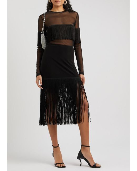 Norma Kamali Black Fringed Tulle Top