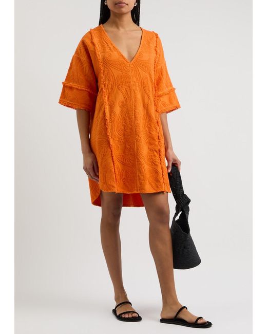 Devotion Orange Domna Patterned-Jacquard Terry Mini Dress