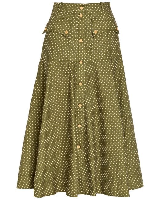 Zimmermann Green Luna Cargo Patterned Linen Midi Skirt