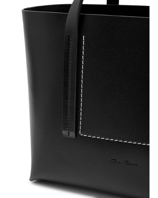 Rick Owens Black Shopper Small Leather Tote Bag